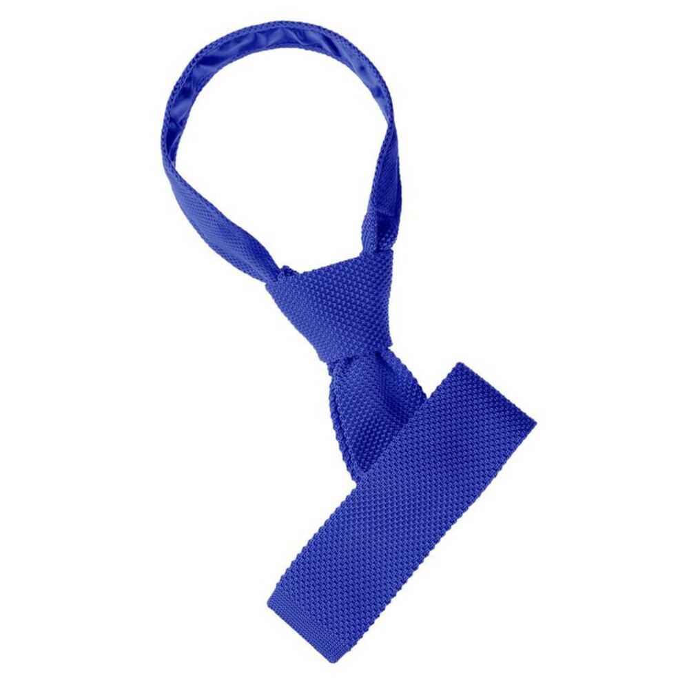 Self-Tied Solid Color Skinny Flat Tips Designed Knit Ties Royal Blue